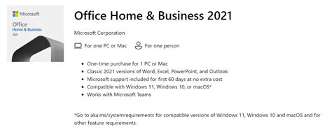 Microsoft Office Home And Business 2021 Esd Version One Time Purchase