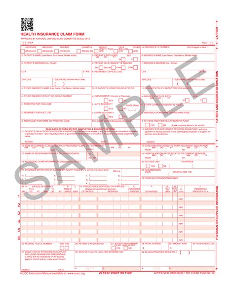 Printable Health Insurance Claim Form 1500 - Printable Forms Free Online