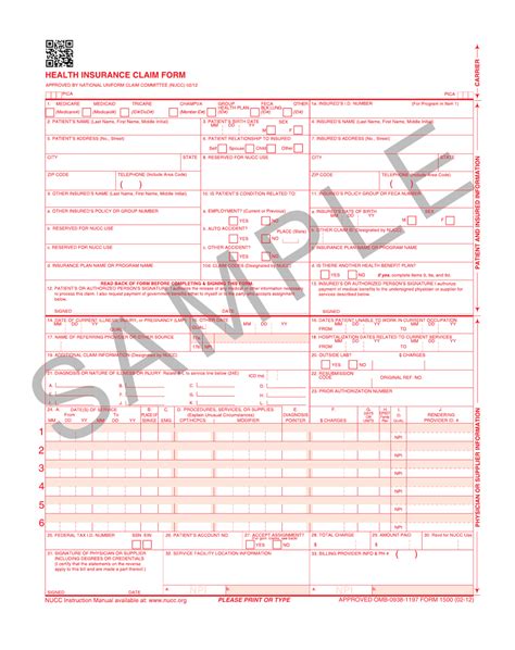 Free Health Insurance Claim Form 1500 Template Printable Templates