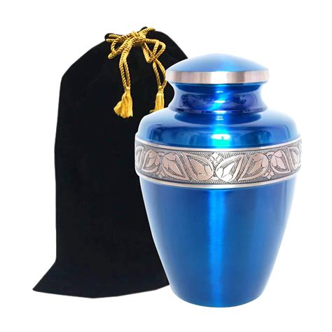 Sapphire Blue Brass Cremation Urn Beautifully Handcrafted Adult Funeral Urn Solid Brass