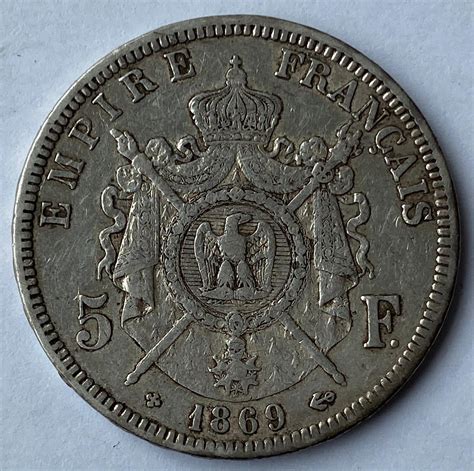 1869 France Napoleon Iii Silver 5 Franc M J Hughes Coins