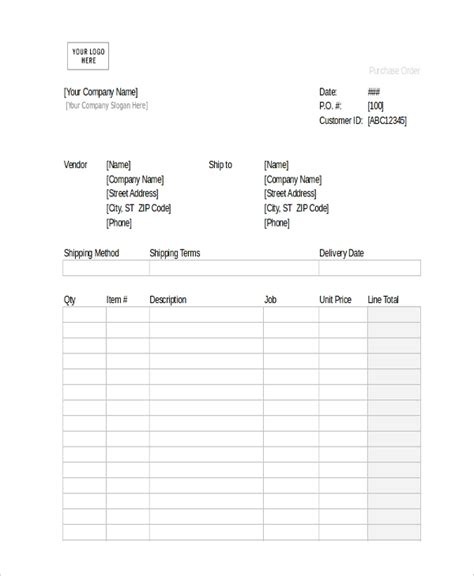 Free 11 Sample Blank Purchase Order Forms In Pdf Ms Word Ms Excel Hot