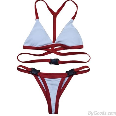 Sexy Bundle Buckle Swimwear White Red Summer Bikinis Bikinis