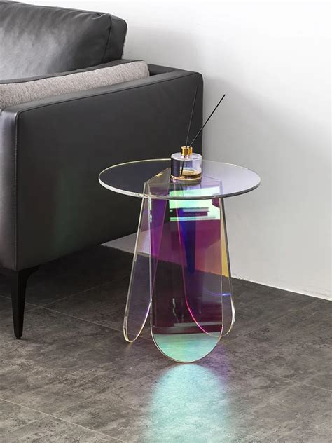 Luxury Round Iridescent Acrylic Side Table Buy Iridescent Side Table