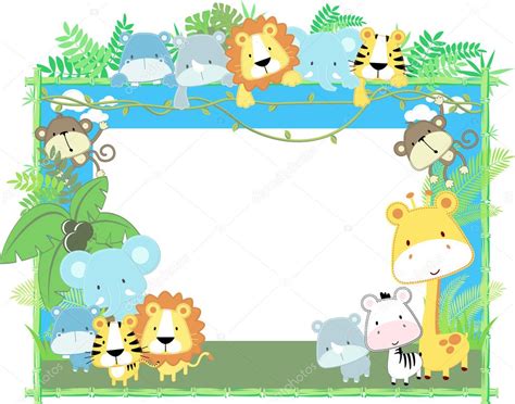 Cute Vector Baby Animals Frame Jungle Theme Stock Vector Image By