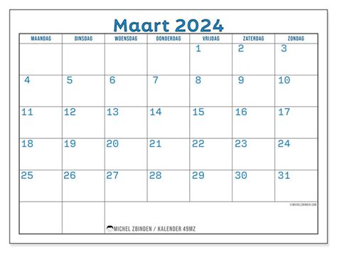 Kalender Maart 2024 Om Af Te Drukken “49mz” Michel Zbinden Sr