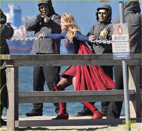 Melissa Benoist Films Intense Supergirl Scenes With Masked Men Photo