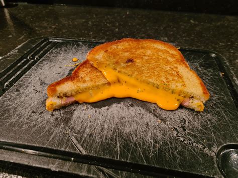 [homemade] grilled cheese and ham sandwich food