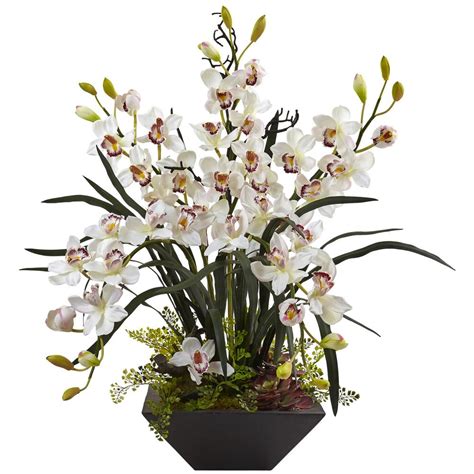 These materials commonly include silk, rayon, and cotton. Nearly Natural Cymbidium Orchid with Black Vase-1404-WH ...