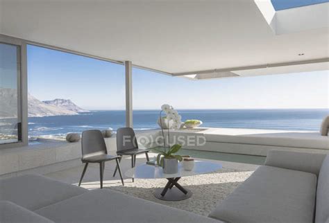 Modern Luxury Home Showcase Interior Living Room Open To Sunny Ocean