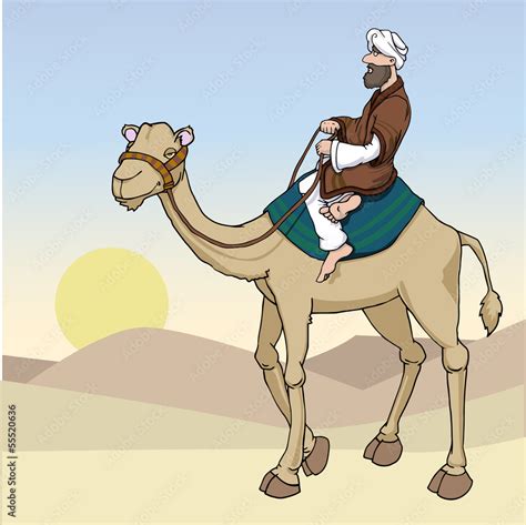 Cartoon Arab Man Riding A Camel Vector Illustration Stock Vector