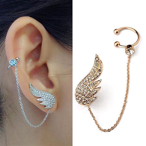 Austrian Crystal Angel Wing Ear Cuff Earrings - Pluto99