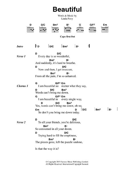 Beautiful by Christina Aguilera - Guitar Chords/Lyrics ...