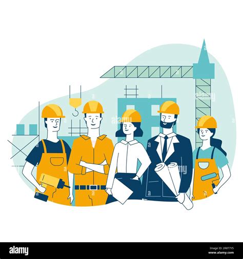 Engineering And Construction Workers Standing Together Stock Vector