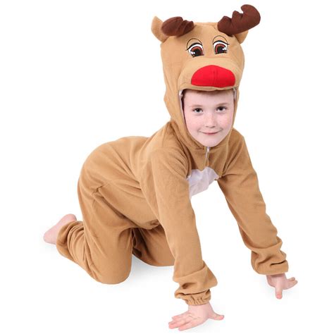 Childs Reindeer Costume Rudolph Jumpsuit Animal Christmas Fancy Dress