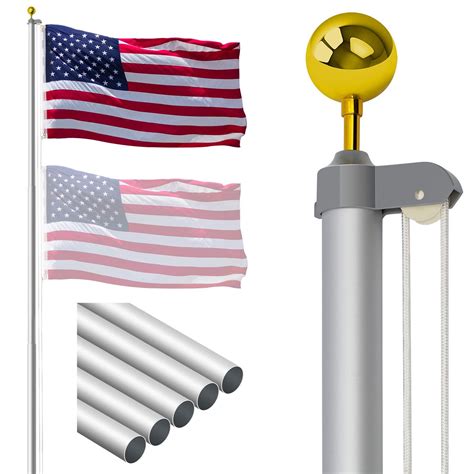 25ft sectional flag pole extra thick heavy duty aluminum flagpole kit with 3x5 flags