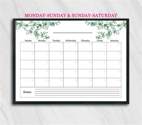 Large Blank Wall Calendar Horizontal Printable Blank Calendar Etsy