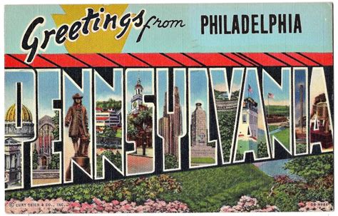 Philadelphia Vintage Postcard Large Letter Linen Greetings Etsy In