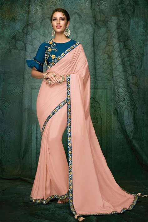 Pastel Pink Satin Silk Party Wear Saree Sarees Designer Collection