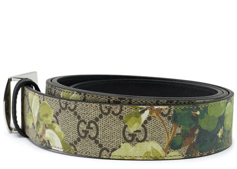 Gucci Bloom Belt Gg Supreme Green Floral Beigeebony In Coated Canvas