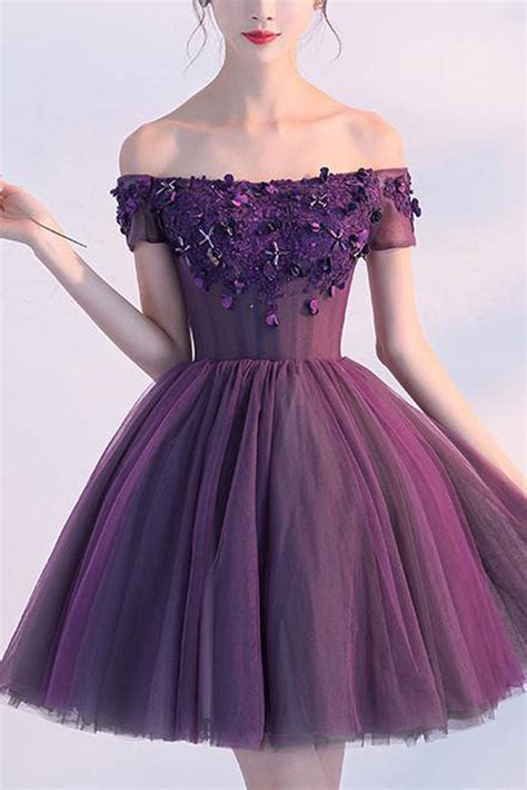 Purple Off The Shoulder Short Prom Dresshomecoming Dressparty Dress