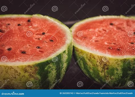 Closeup Of Halved Red Delicious Watermelons Stock Photo Image Of