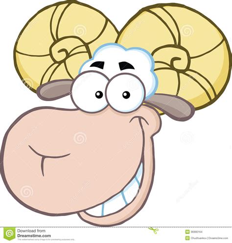 Smiling Ram Sheep Head Cartoon Mascot Character Stock