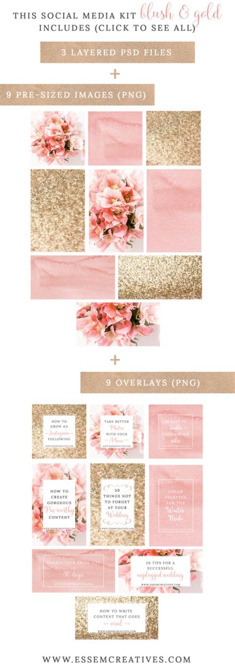 Blush And Gold Social Media Templates Blush Pink Branding Etsy