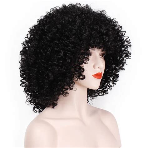 Vigorous Afro Kinky Curly Full Wigs 14 Inches Synthetic Wigs For African American Women Natural