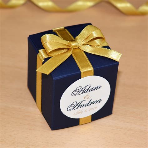 Navy Blue And Gold Wedding Bonbonniere Wedding Favor Box With Etsy