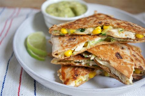 Oh, quesadillas — they never fail us. Healthy Chicken Quesadillas are Loaded with Vegetables with an Avocado Salsa on the Side