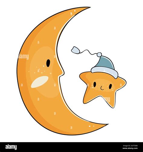 Cute Cartoon Moon And Star Vector Illustration Stock Vector Image