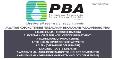 Perbadanan bekalan air pulau pinang football club is a malaysian football team based in the city of penang representing the state of pulau pinang, malaysia. Perbadanan Bekalan Air Pulau Pinang (PBA) • Kerja Kosong ...