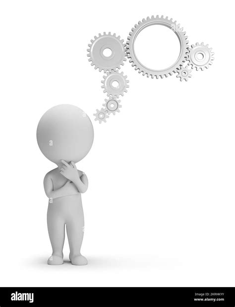 3d Small People Thinks Thoughts From Gears 3d Image Isolated White