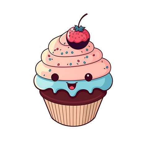 Cute Cartoon Kawaii Cupcake Sticker Clipart 23654954 Png