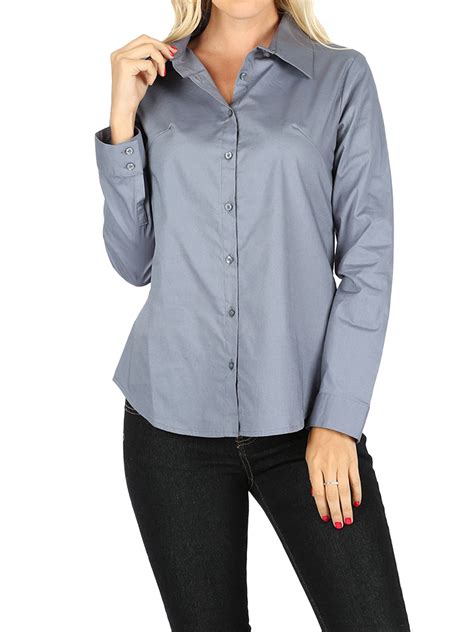Thelovely Womens Basic Long Sleeve Button Down Blouse Shirt S 3xl