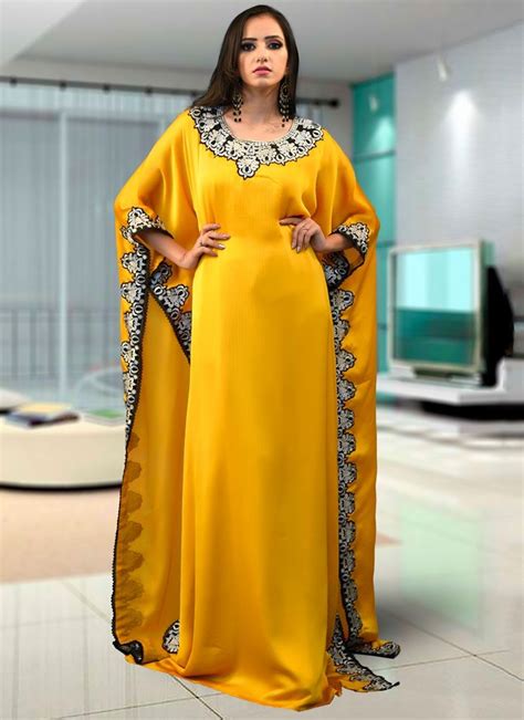 Angelic Designer Yellow Gold Imported Fabric Kaftans African Fashion