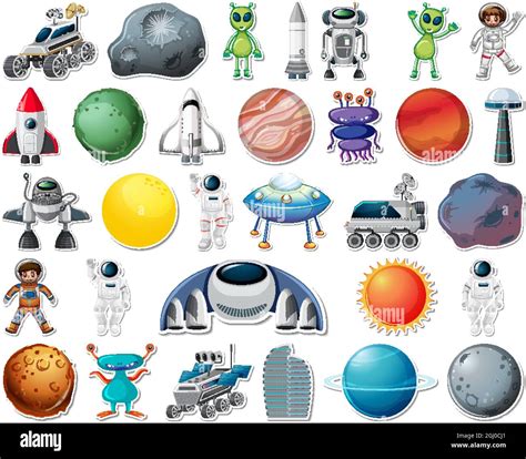 Set Of Stickers With Solar System Objects Isolated Illustration Stock
