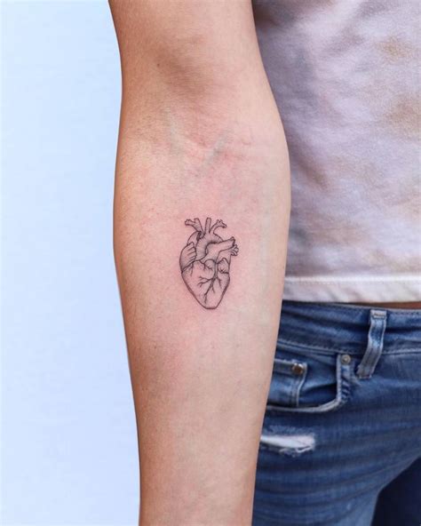 Small Anatomical Heart Tattoo On The Inner Forearm