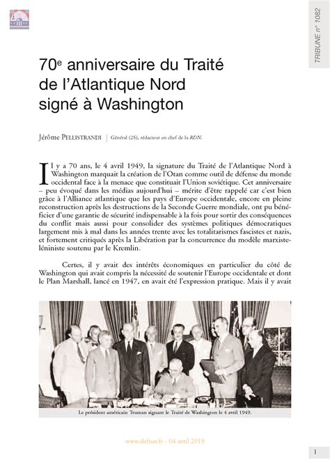 e anniversaire du Traité de lAtlantique Nord signé à Washington T