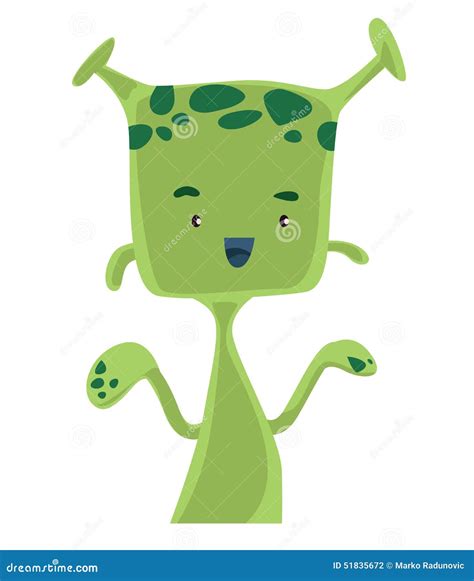 Green Alien With Antennas Illustration Cartoon Character