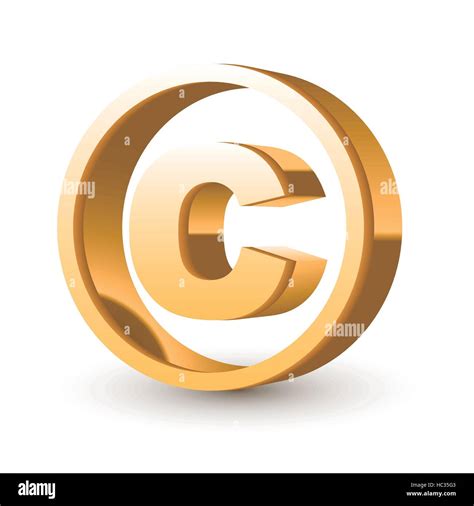 Golden Glossy Copyright Symbol Isolated White Background Stock Vector