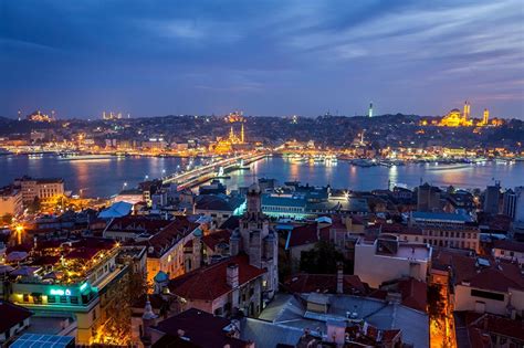 Fotos Istanbul Türkei Brücken Fluss Nacht Von Oben Städte