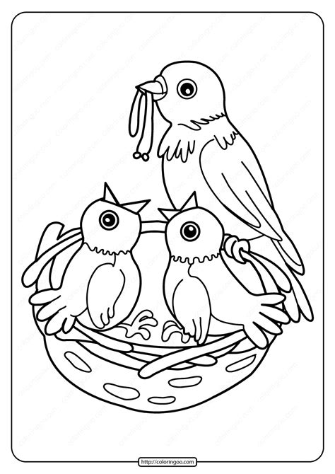 Birds In Nest Coloring Page Coloring Pages