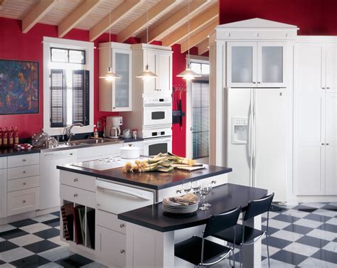Red And White Kitchen Black Countertop Red Kitchen Walls Red