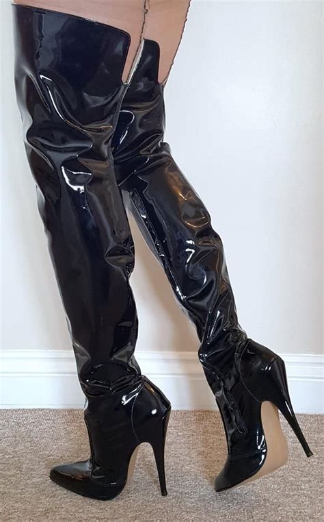 Black Pvc Thigh Boots Sexy Thigh High Boots Leather Thigh High Boots