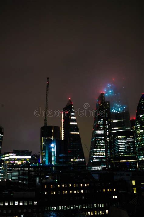 London Financial District By Night From An Hotel Window Stock Image