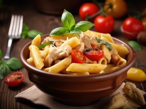 Premium Photo Penne Pasta In Tomato Sauce With Chicken In A Bowl