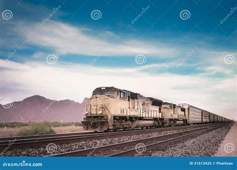 Freight Train Traveling Arizona Desert Royalty Free Stock Photo