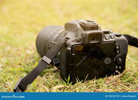 Close Up Camera Dslr On Green Grass Floor Stock Image Image Of Camera